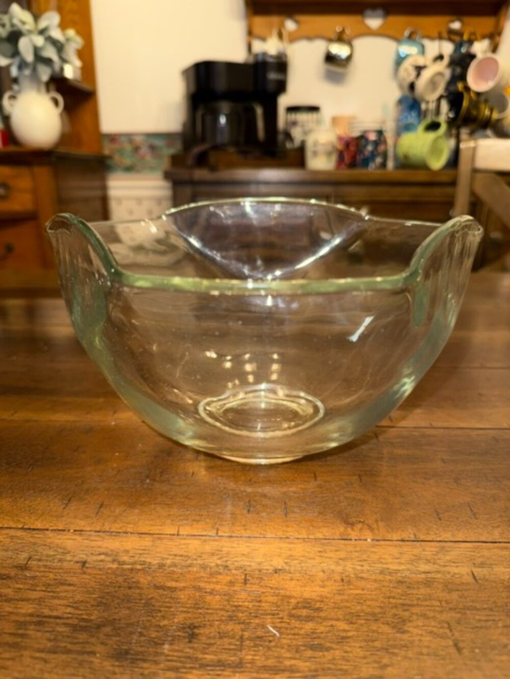 Vintage Mid-Century Modern Tri-Corner Green Glass Serving Bowl | Indiana Glass 1